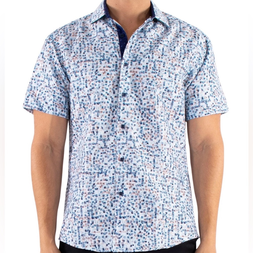 Fractal Squares Button Up Short Sleeve Shirt